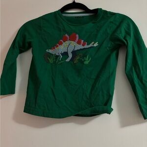Mini Boden Green Long-Sleeve Tee with Colorful Stegosaurus